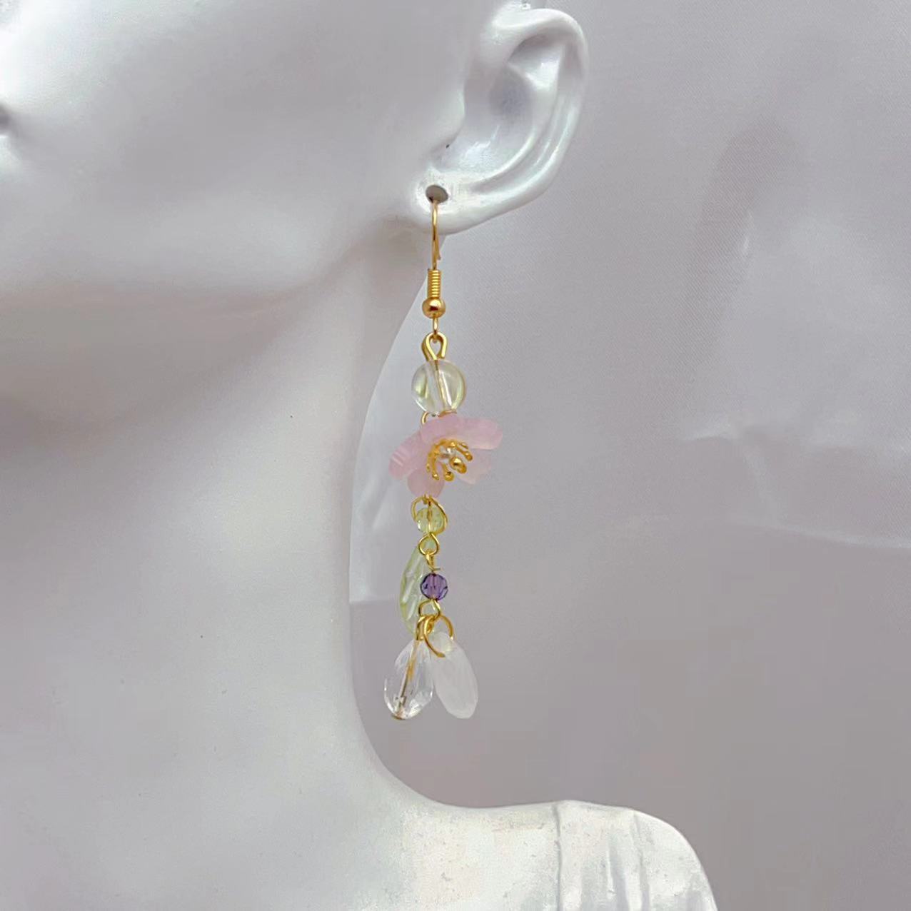 Long Cherry Blossom Leaves Resin Flowers Ear Hook - ZA-ZOLA