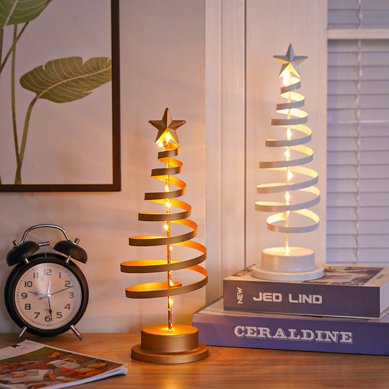 LED Spiral Christmas Tree Lamp | Wrought Iron Xmas Night Light for Festive Decor - ZA-ZOLA