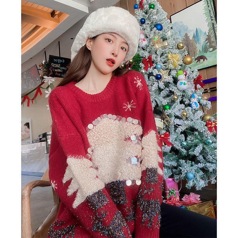 Women's Mid-Length Christmas Sweater – Loose Fit Lazy Bottoming Sweater for Holiday Comfort - ZA-ZOLA