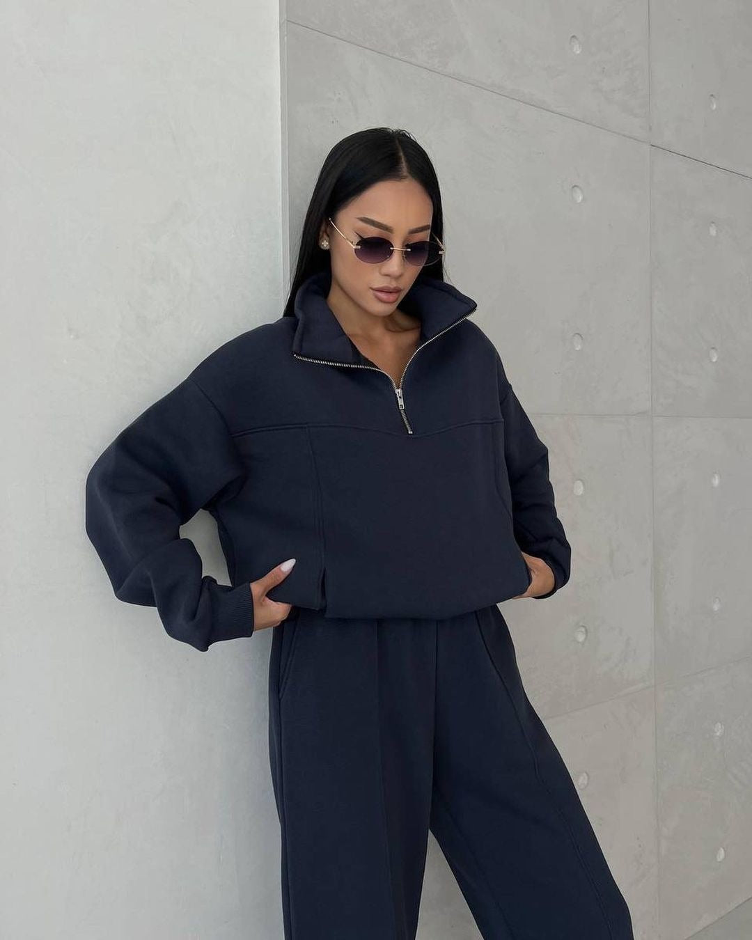 Y2K Winter Jogging Women’s Two-Piece Set – Zipper Coat & Casual Pants Tracksuit