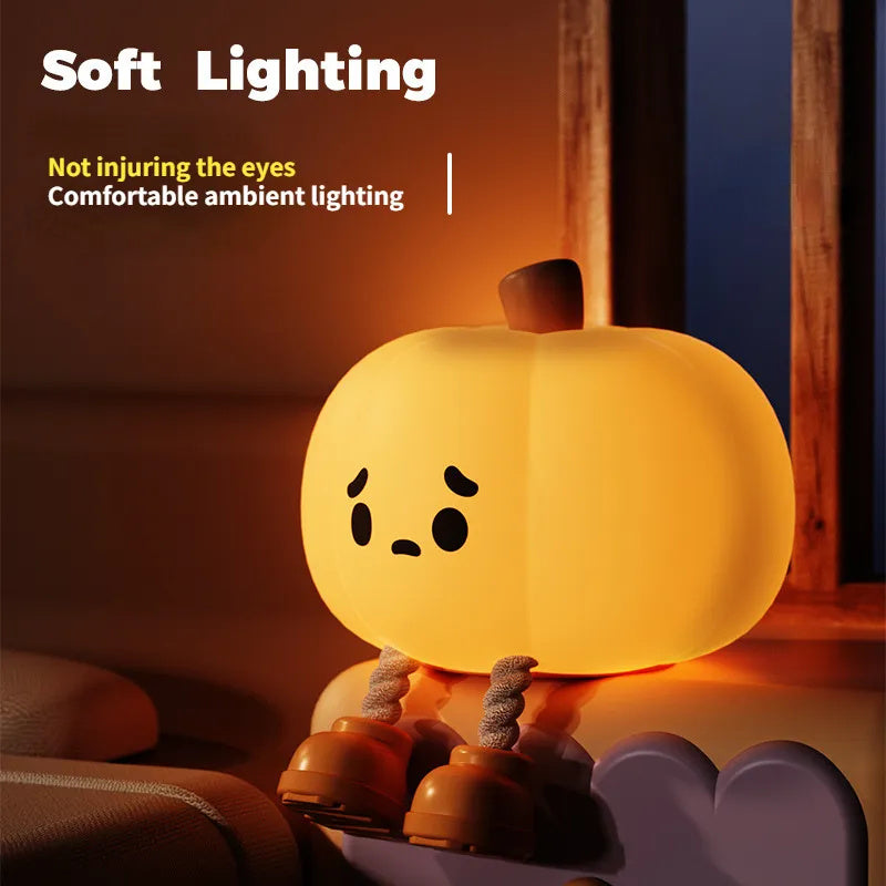 Home Decor Halloween Pumpkin Night Light Cute Soft Silicone Lamp Touch Dimmable Rechargeable Bedside Decor Light Kids Gifts Halloween Decorations - ZA-ZOLA