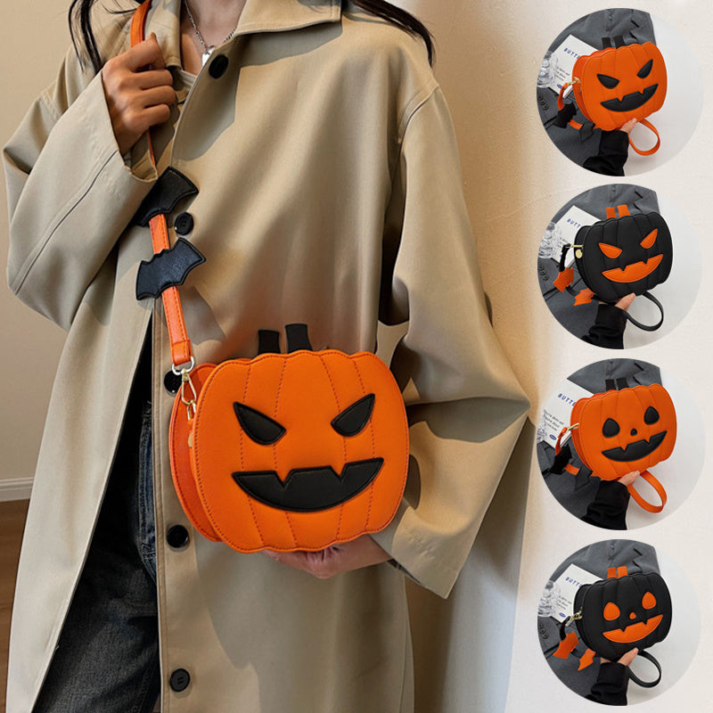 Halloween Bags Funny Pumpkin Cartoon Shoulder Crossbody Bag With Bat Personalized Creative Female Bag - ZA-ZOLA