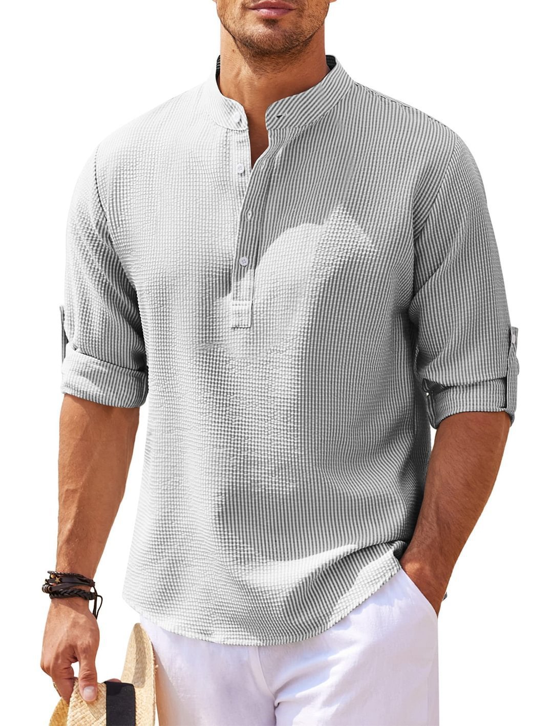 Men's Casual Long Sleeve Stand Collar Shirt – Solid Color, Stylish & Comfortable - ZA-ZOLA