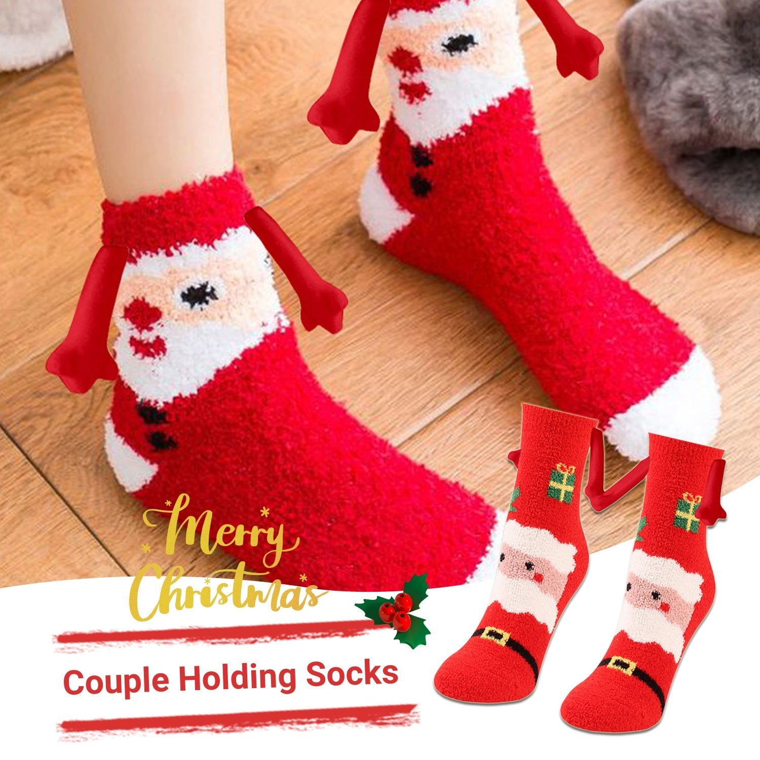 Christmas Magnetic Suction Couple Socks – Warm Coral Fleece Tube Socks for Winter Comfort - ZA-ZOLA