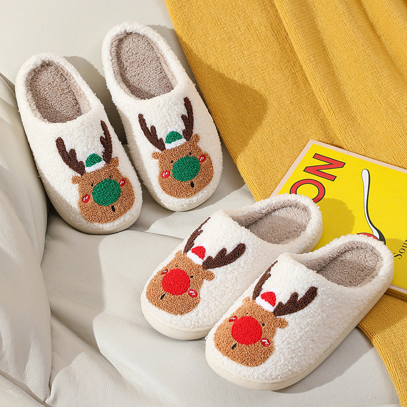 Christmas Elk Soft Cozy Winter Home Slippers – Slip-On Bedroom Slippers for Women & Men – Warm House Shoes - ZA-ZOLA