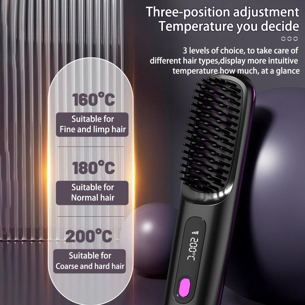 Portable Wireless Hair Straightener Comb - USB Rechargeable, Negative Ion Technology, Lightweight Travel Hair Tool, 3 Temperature Settings - ZA-ZOLA