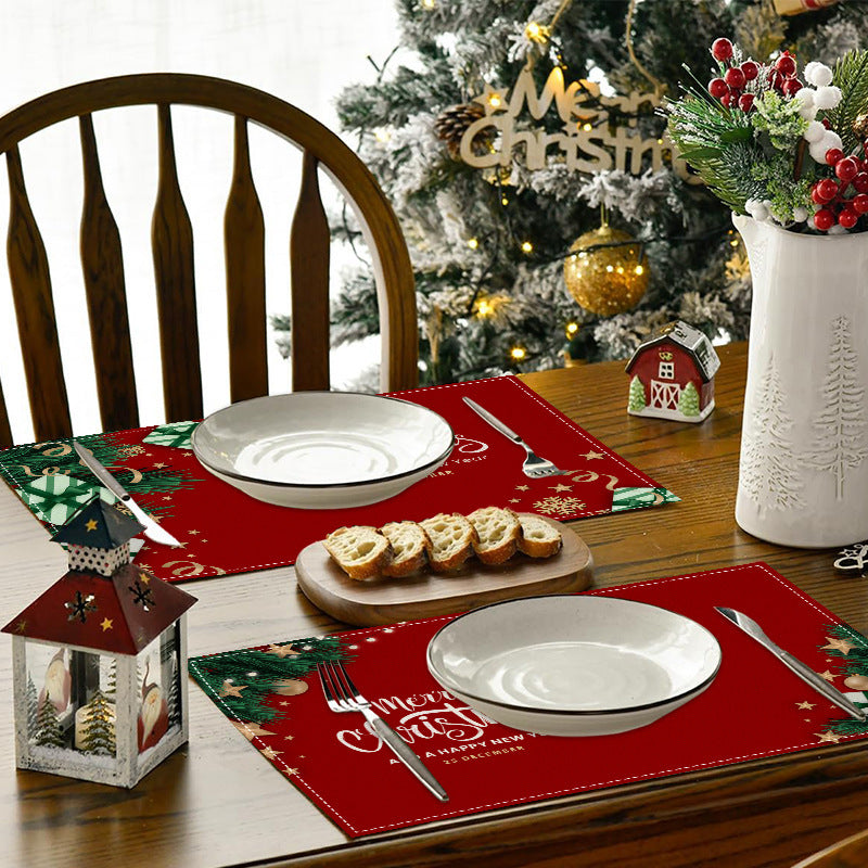 Christmas Linen Placemats – Holiday Blessing Letter Print Table Decor for Festive Dining - ZA-ZOLA