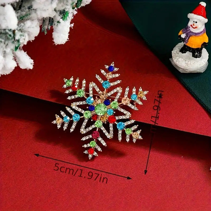 Creative Christmas Snowflake Brooch – Alloy with Colorful Rhinestone Inlay - ZA-ZOLA