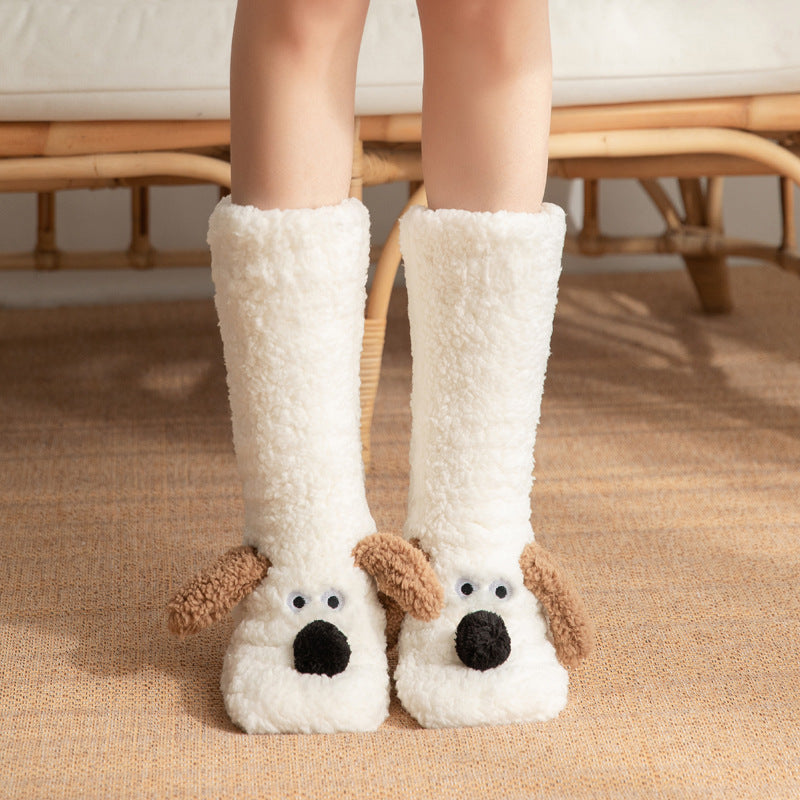 Cute Cartoon Dog Plush Floor Socks – Warm Non-Slip Winter Socks for Women - ZA-ZOLA