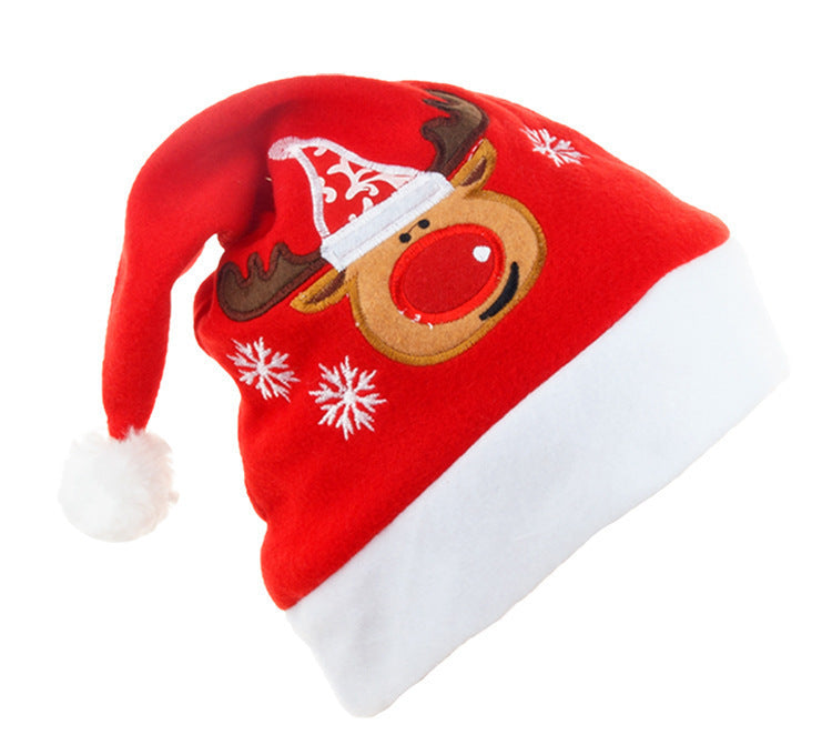 Cartoon Christmas Hat with Elk & Santa Embroidery - Fuzzy Holiday Party Hat - ZA-ZOLA