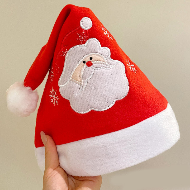 Cartoon Christmas Hat with Elk & Santa Embroidery - Fuzzy Holiday Party Hat - ZA-ZOLA