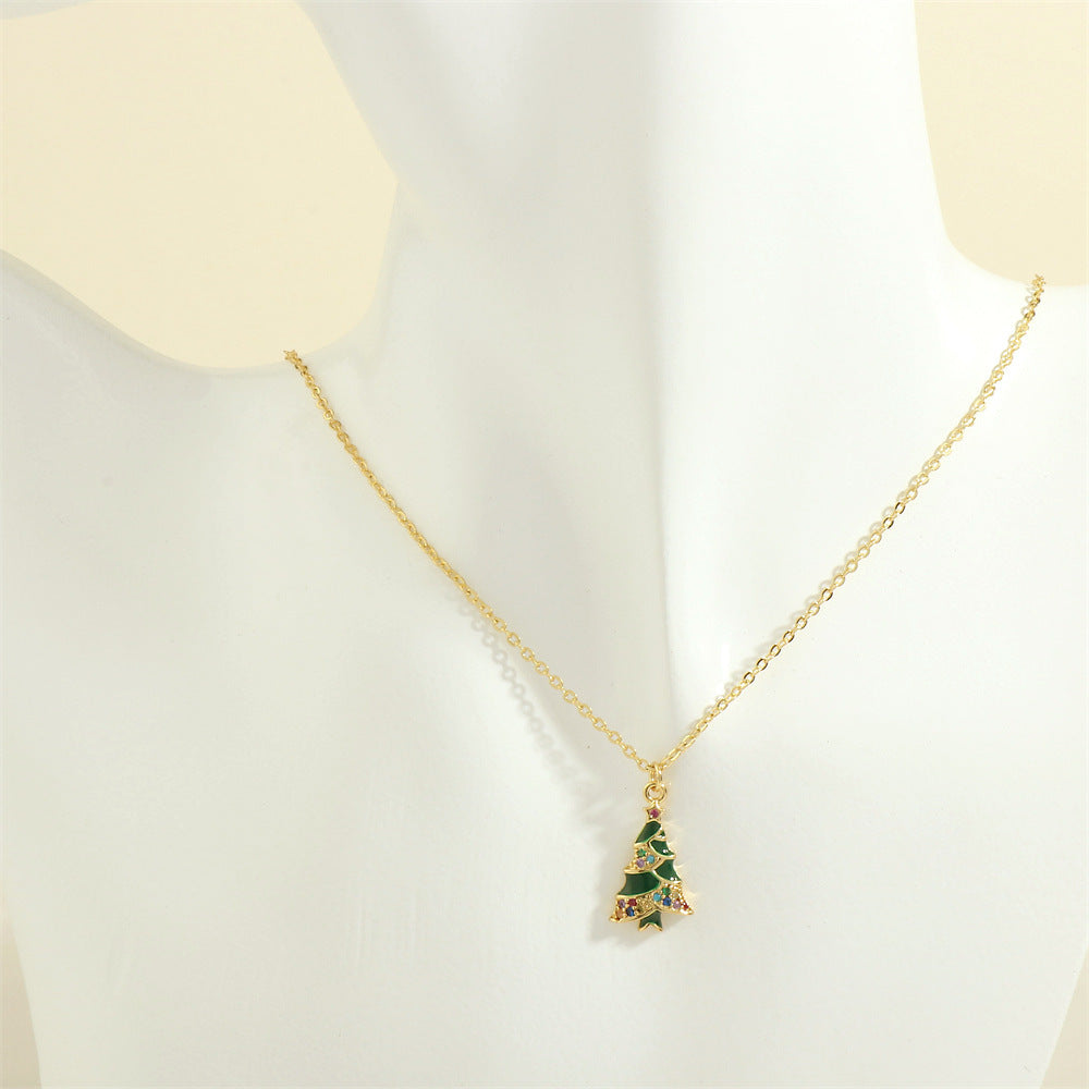 Festive Christmas Tree, Santa Claus, Elk & Snowman Oil-Drop Necklace – Colorful Rhinestone Clavicle Chain for Women - ZA-ZOLA