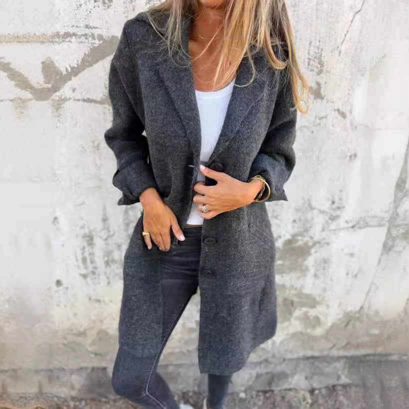 Lapel Single-Breasted Cardigan with Pockets – Women’s Fashion Mid-Length Coat