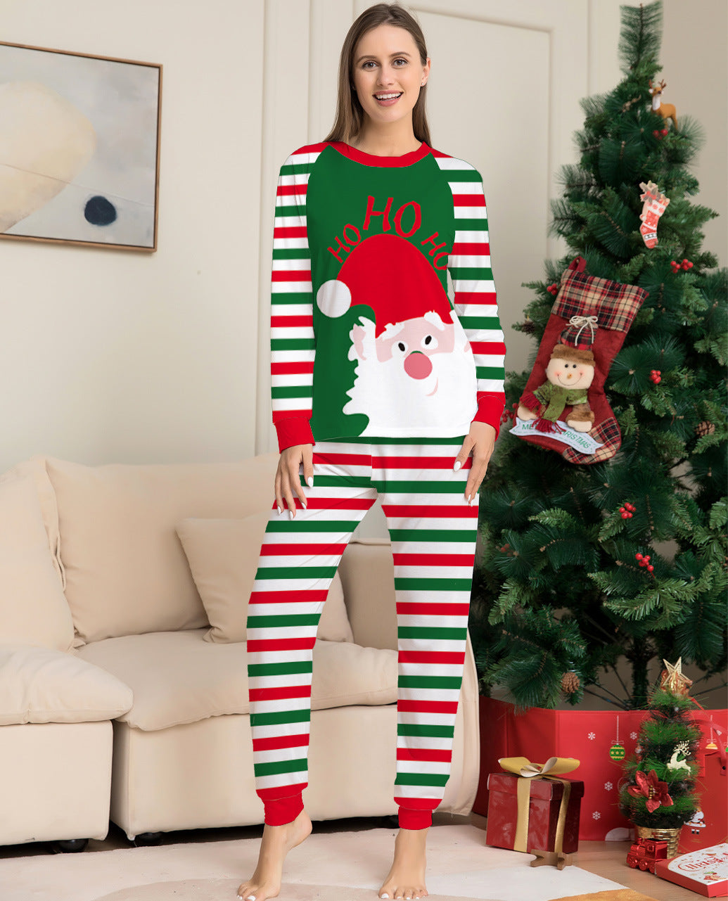 Family Christmas Pajamas Matching Sets – Red Stripe Holiday Long Sleeve Sleepwear PJs - ZA-ZOLA