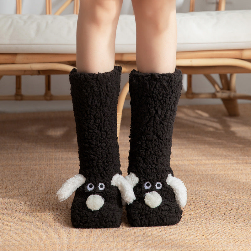 Cute Cartoon Dog Plush Floor Socks – Warm Non-Slip Winter Socks for Women - ZA-ZOLA