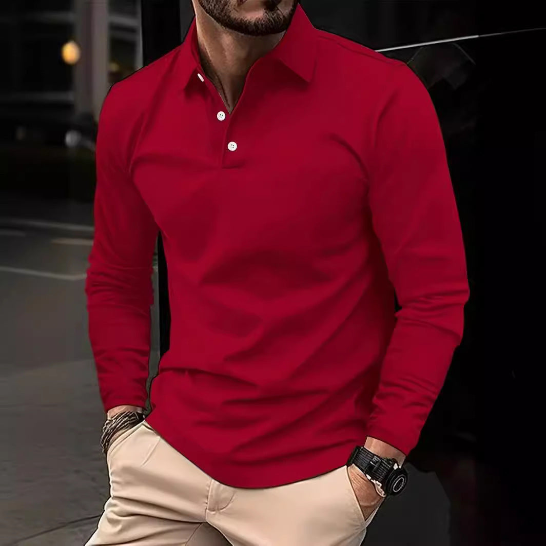 Men's Buckle Polo Collar Long Sleeve – Casual European & American Style, Comfortable Daily Wear - ZA-ZOLA