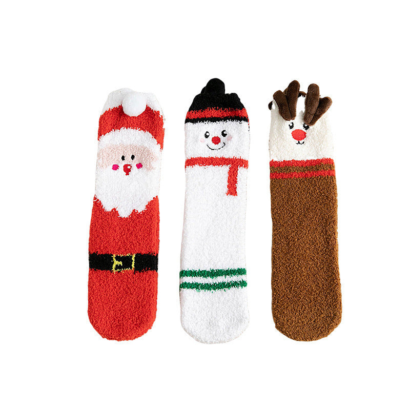 Child Christmas Socks – Cute Elk, Santa Claus, Snowman Coral Fleece Winter Floor Socks - ZA-ZOLA