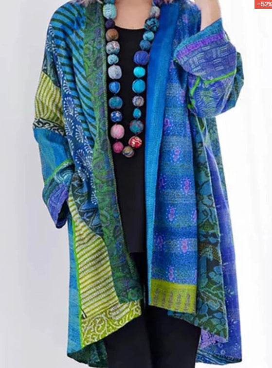 Cotton & Linen Ethnic Style Plus Size Long Sleeve Printed Coat – Women's Fashion