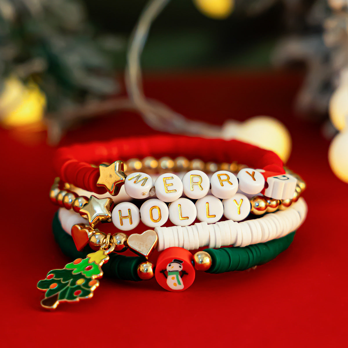 Festive Christmas Polymer Clay Color Bracelet Set - Perfect Holiday Gift! - ZA-ZOLA