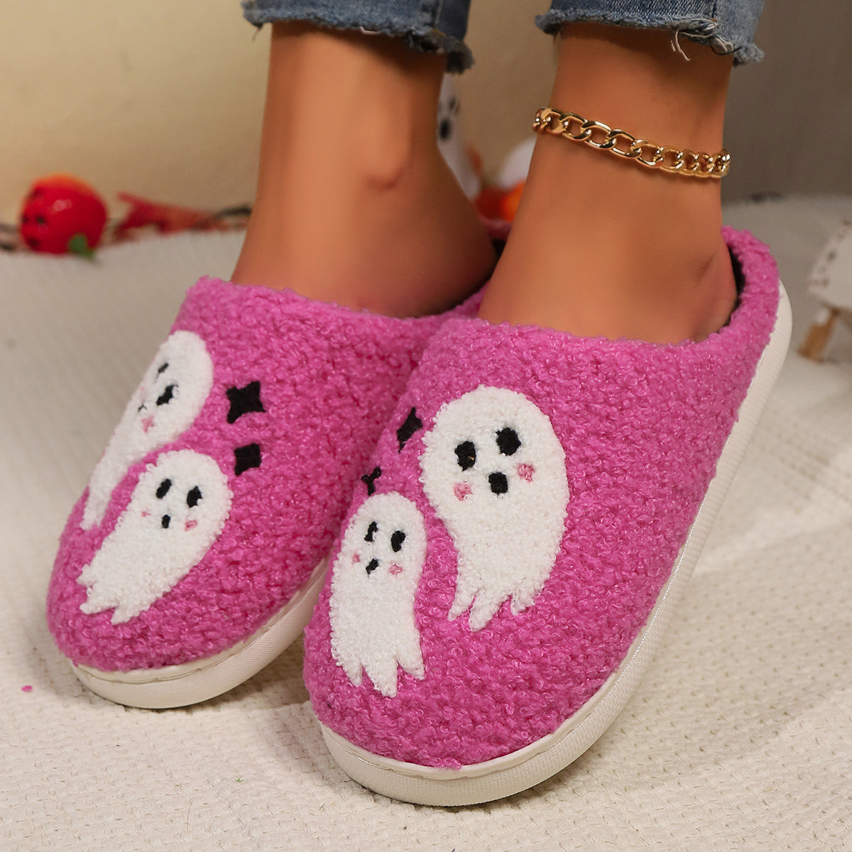 Halloween Cartoon Ghost Cotton Slippers For Women Indoor Non-slip Bedroom Floor Slipper Winter House Shoes - ZA-ZOLA