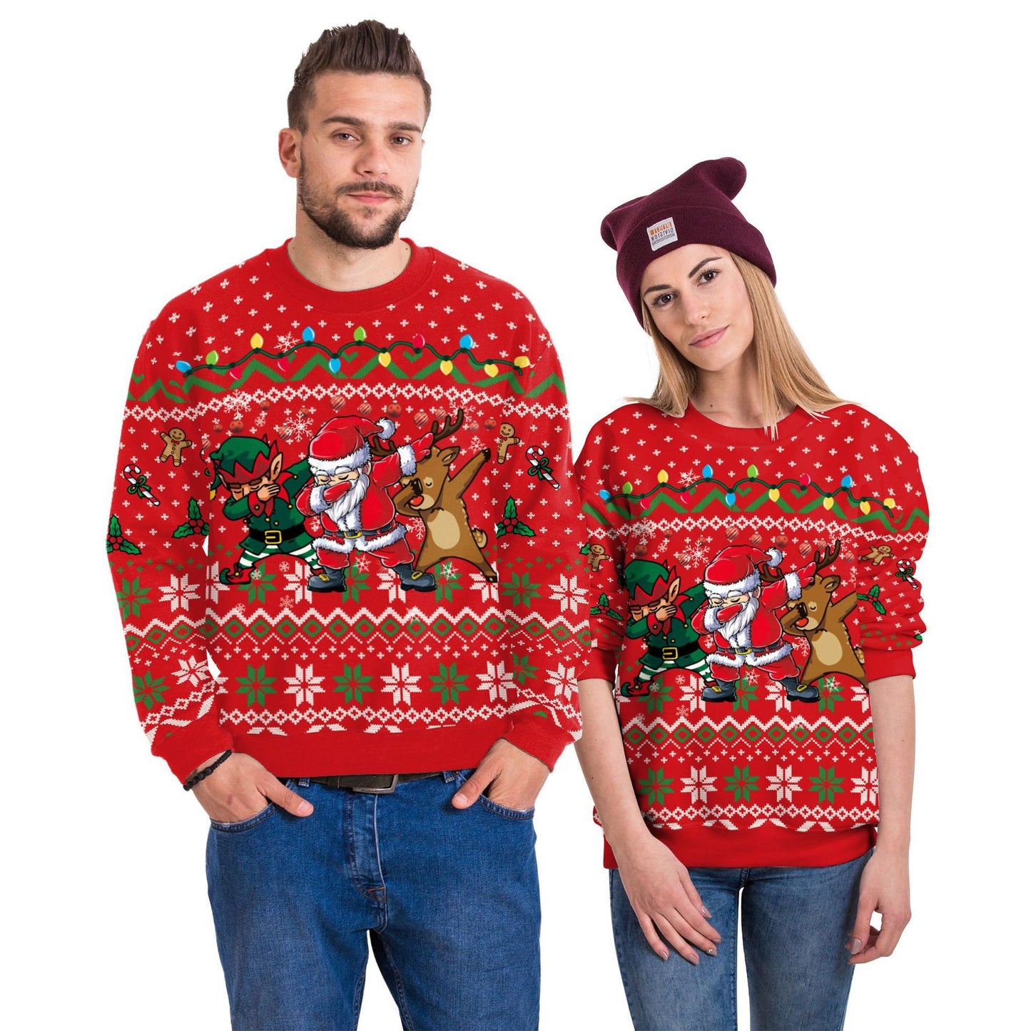 Digital Print Christmas Sweaters – Round Neck Festive Tops for Men & Women - ZA-ZOLA