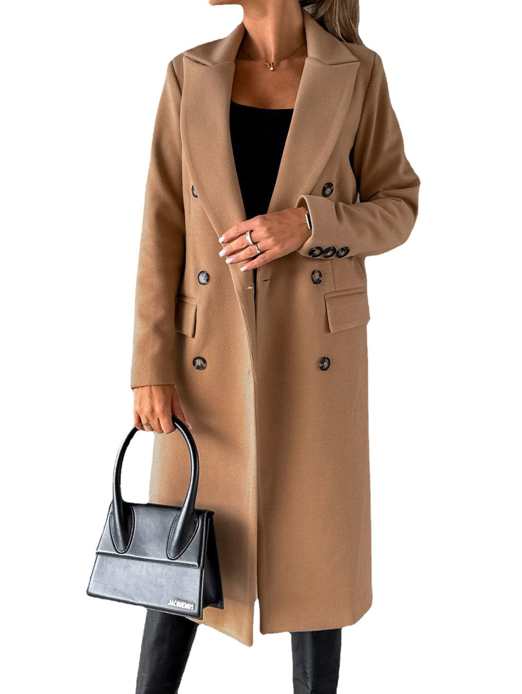 Long Sleeve Lapel Coat – Women’s Winter Double-Breasted Slim Long Jacket