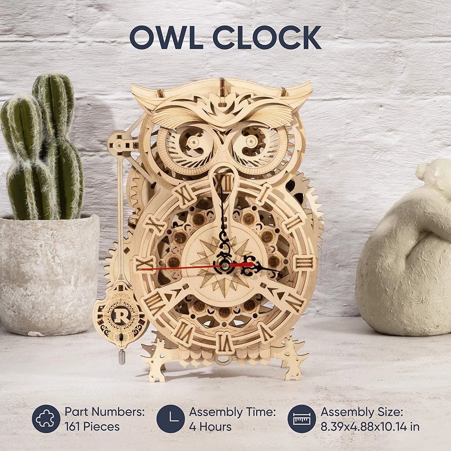 Robotime Rokr 3D Owl Wooden Clock Kit | Creative DIY Building Toy for Kids Christmas Gifts - ZA-ZOLA