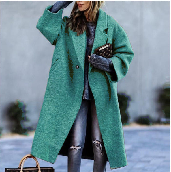 European & American Women’s Long-Sleeved Woolen Overcoat – Stylish Winter Outerwear