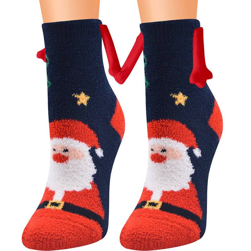 Christmas Magnetic Suction Couple Socks – Warm Coral Fleece Tube Socks for Winter Comfort - ZA-ZOLA