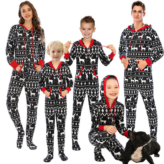 New Christmas Parent-Child Pajama Set – One-Piece Elk & Snowflake Home Wear Outfit - ZA-ZOLA