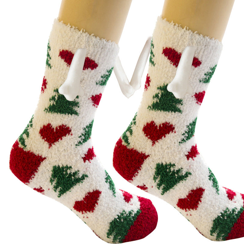 Christmas Magnetic Suction Couple Socks – Warm Coral Fleece Tube Socks for Winter Comfort - ZA-ZOLA