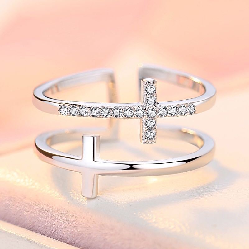 Double Cross Miniature Copper Inlaid Zircon Ring - ZA-ZOLA