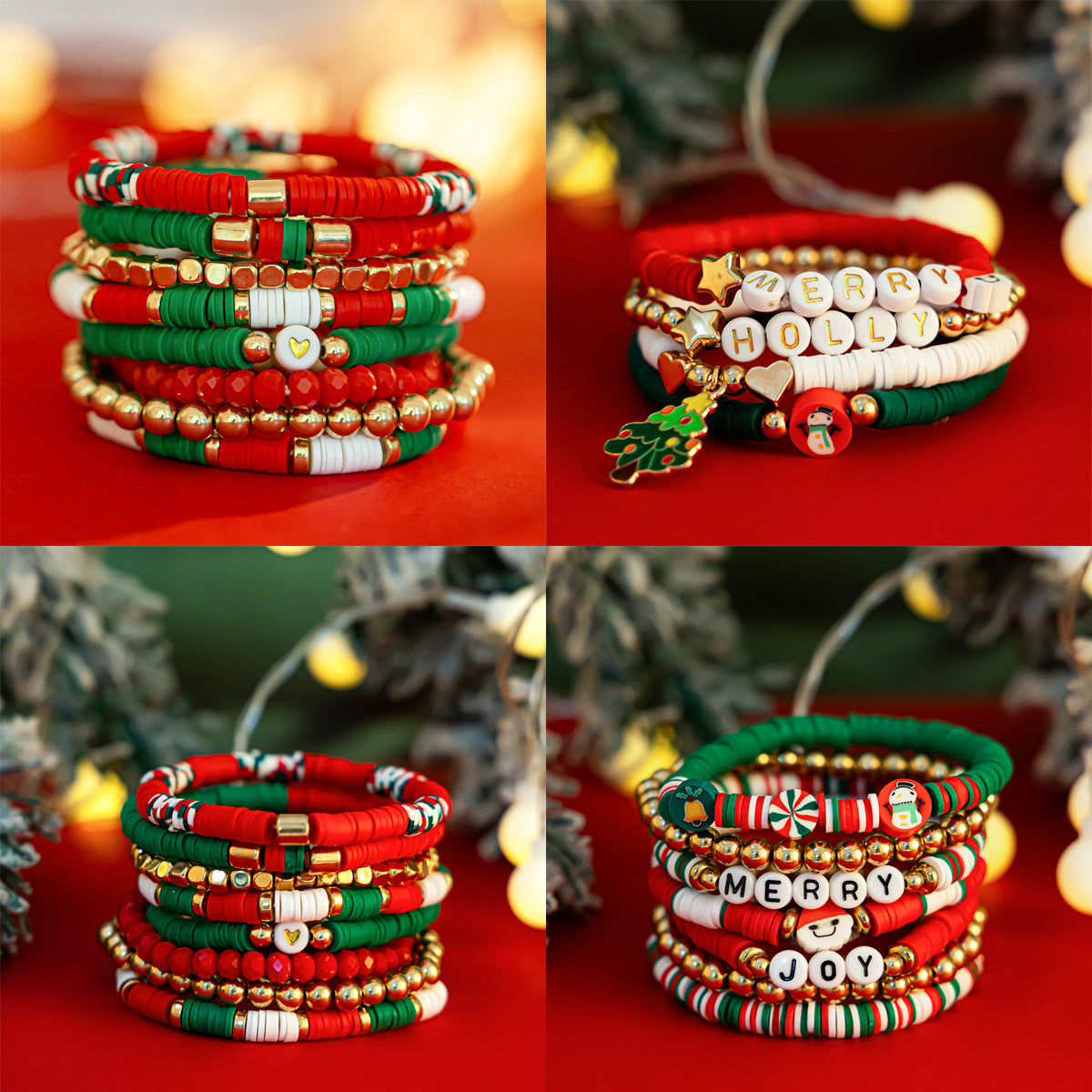 Festive Christmas Polymer Clay Color Bracelet Set - Perfect Holiday Gift! - ZA-ZOLA