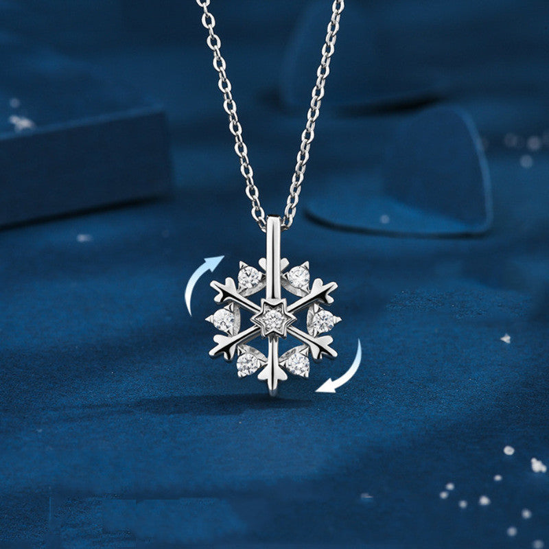 Rotatable 925 Silver Snowflake Necklace – Luxury Niche Design with Shiny Rhinestones, Perfect Gift for Women - ZA-ZOLA