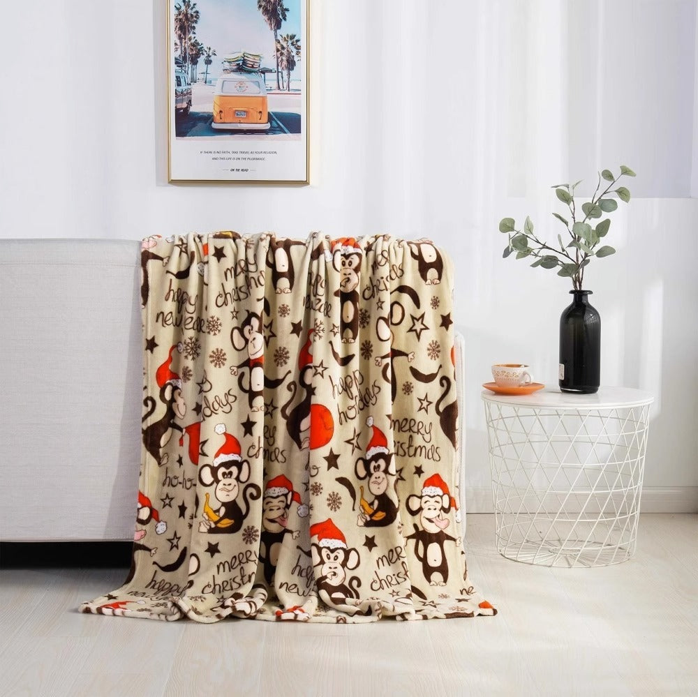 Cozy Christmas Elk & Snowman Print Blanket - Double-Sided Flannel for Winter Comfort - ZA-ZOLA