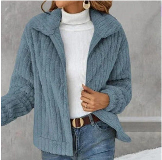 Women's Fleece Lapel Cropped Jacket – Cozy and Stylish Winter Outerwear