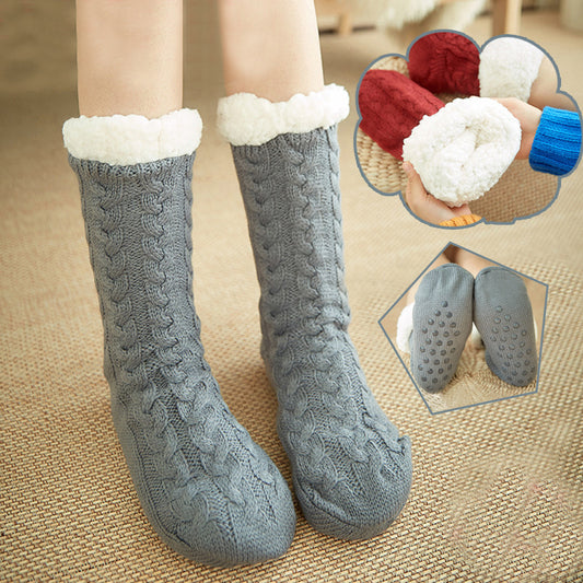 Winter Warm Knitted Plush Floor Socks – Non-Slip Indoor Carpet Socks for Men & Women - ZA-ZOLA