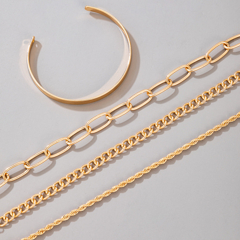 Exaggerated And Minimalist Gold Thick Chain Bracelet Set Of Four Pieces - ZA-ZOLA